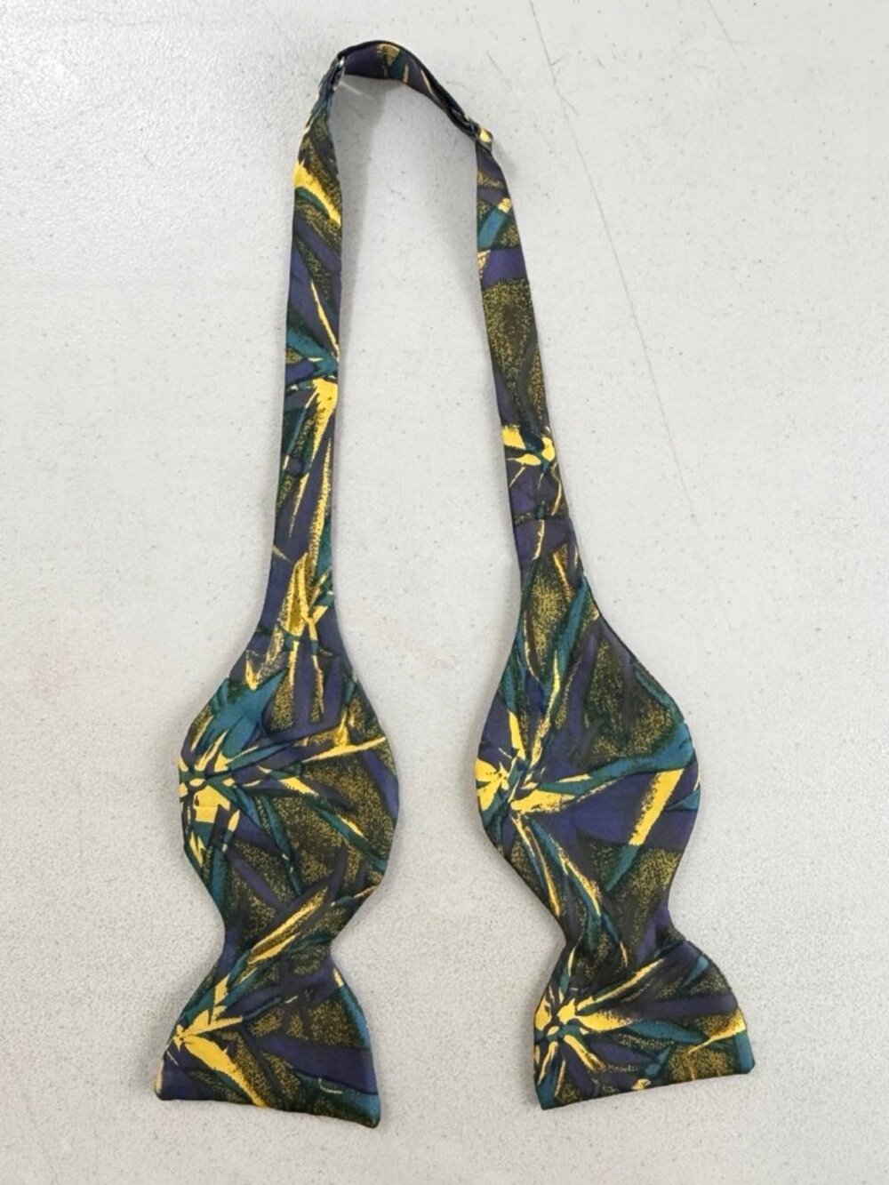 Vintage Abstract Art Print Bow Tie 1970s Blue/Green/Yellow Twill Acetate Bow Tie